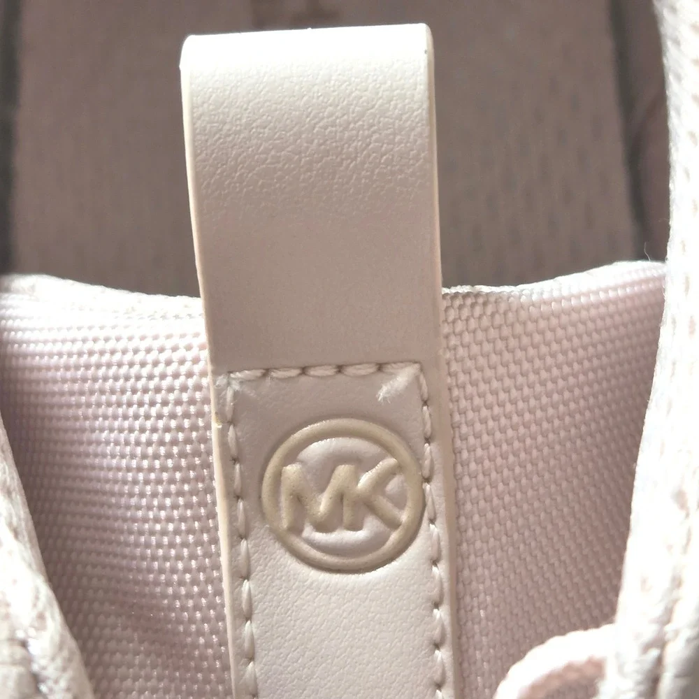 Michael Kors Maddy Pink Rose Gold Platform Sneakers Monogram LS23H Womens 9M